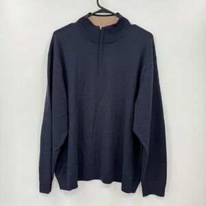 Raffi Mens Merino Wool 1/4 Zip Pullover Sweater Dark Navy‎ Blue XXL 56